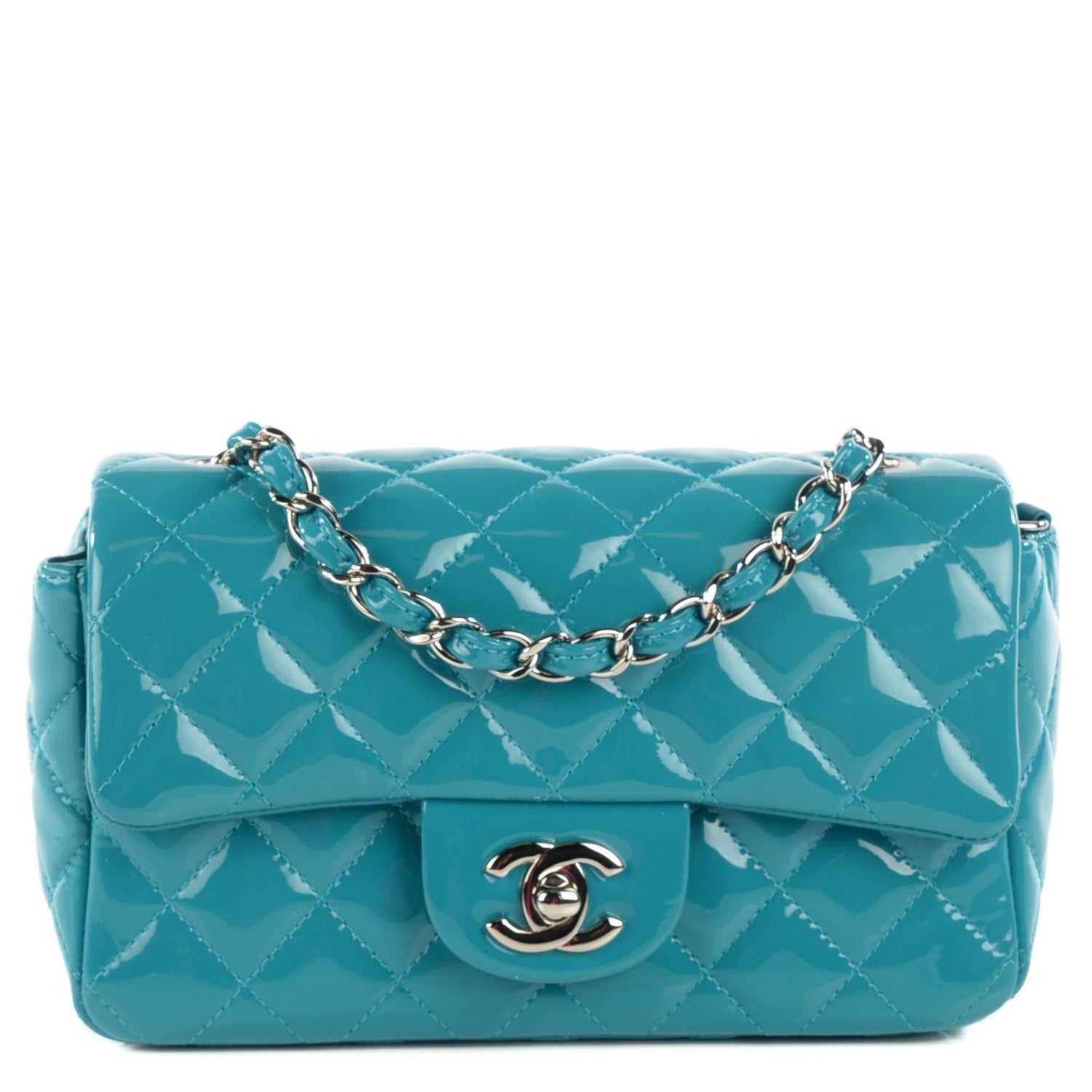 Chanel Patent Quilted Mini Rectangular Flap Turquoise 1 of 8