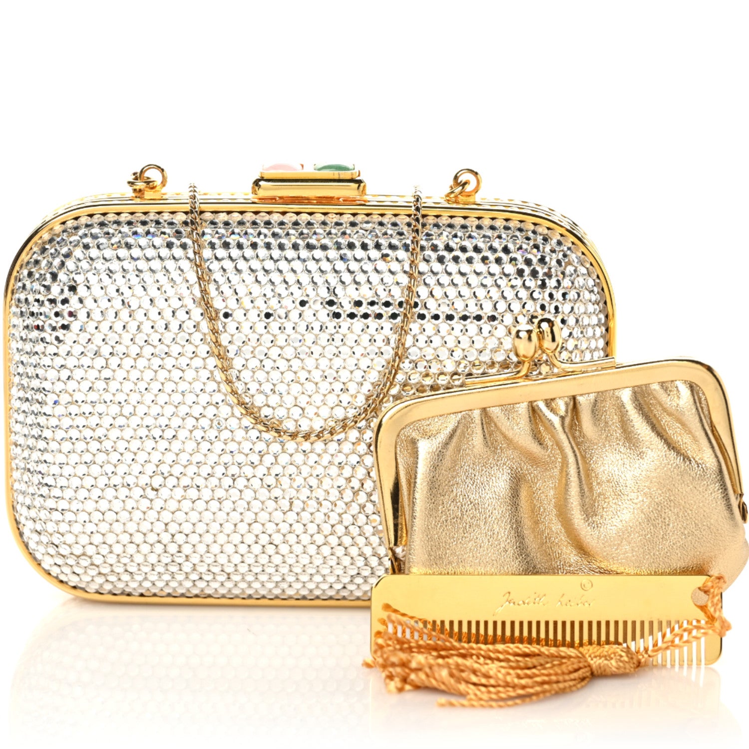 Judith Leiber Swarovski Crystal Minaudiere Clutch Gold 9 of 9