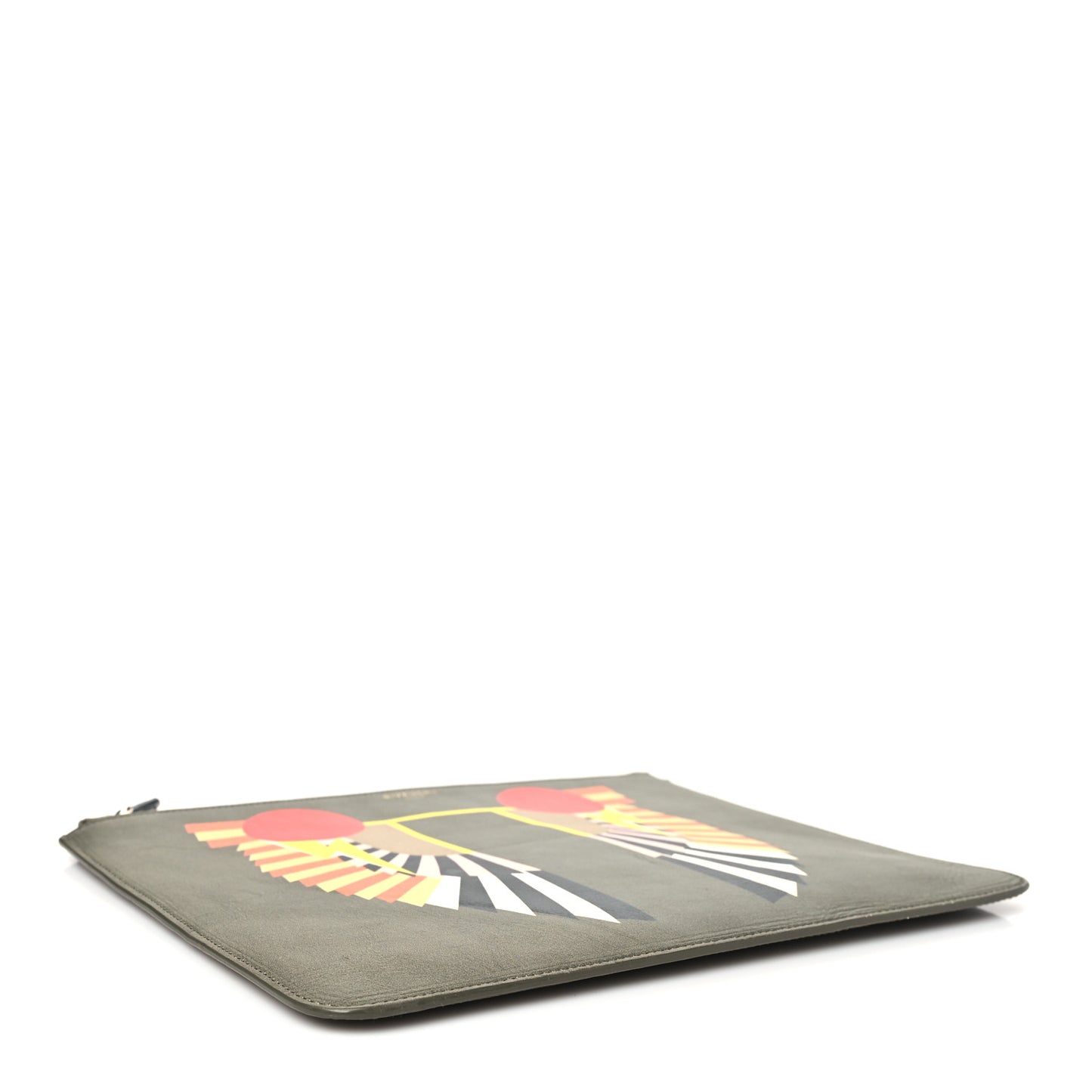 Calfskin Egyptian Print Zip Pouch Olive