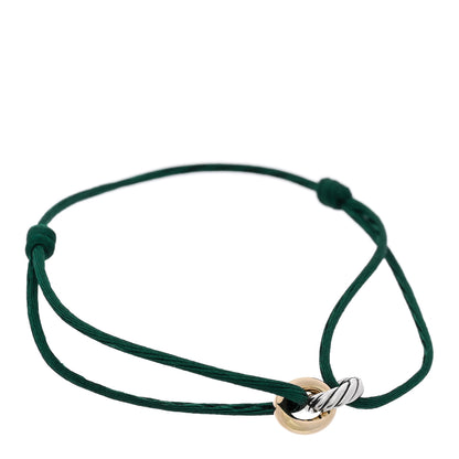 David Yurman Sterling Silver 14K Yellow Gold Sculpted Cable Linked Cord Bracelet Green 1 of 5
