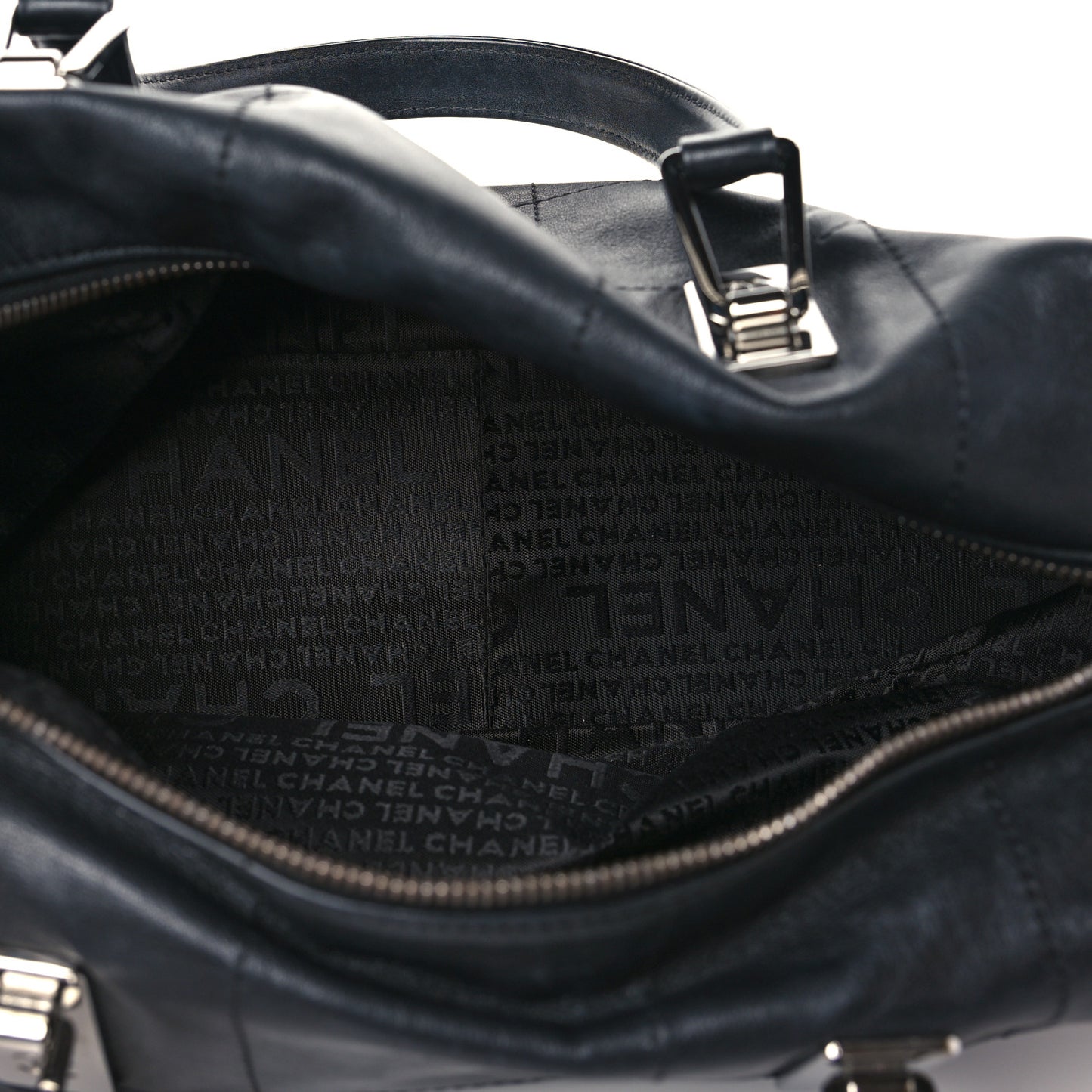 Lambskin Square Stitched Large Tote Black