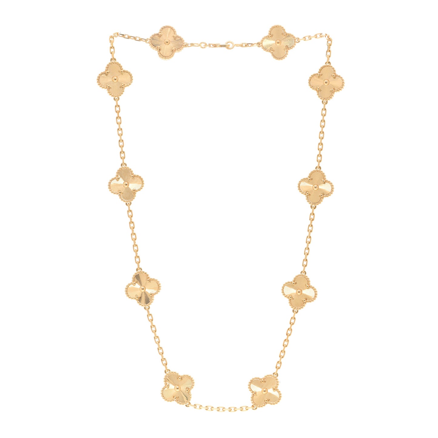 18K Yellow Gold 10 Motifs Guilloche Vintage Alhambra Necklace