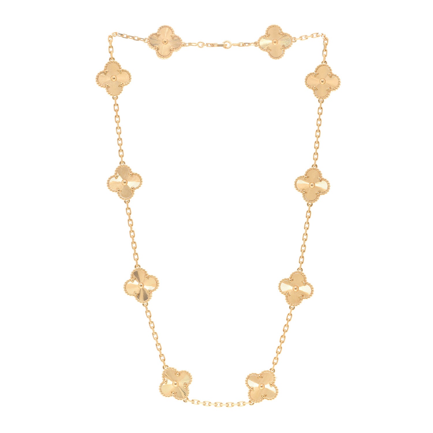 Van Cleef & Arpels 18K Yellow Gold 10 Motifs Guilloche Vintage Alhambra Necklace 3 of 6
