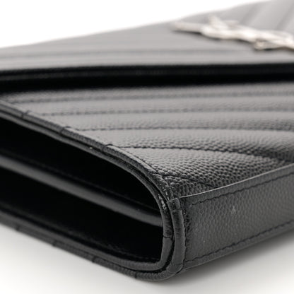 Saint Laurent Grain De Poudre Matelasse Chevron Monogram Chain Wallet Black 8 of 9