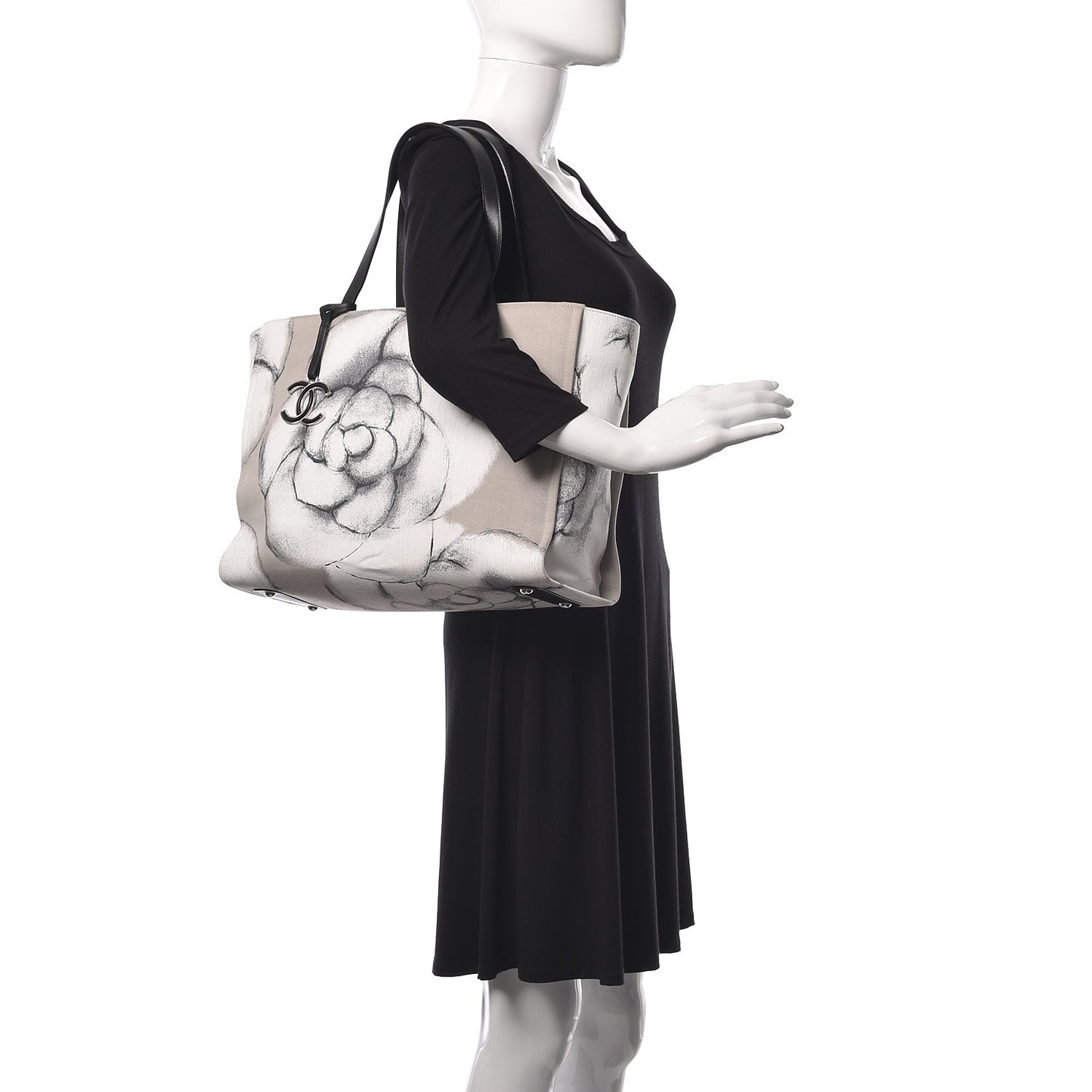Canvas Medium Camellia Shopping Tote Grey Black