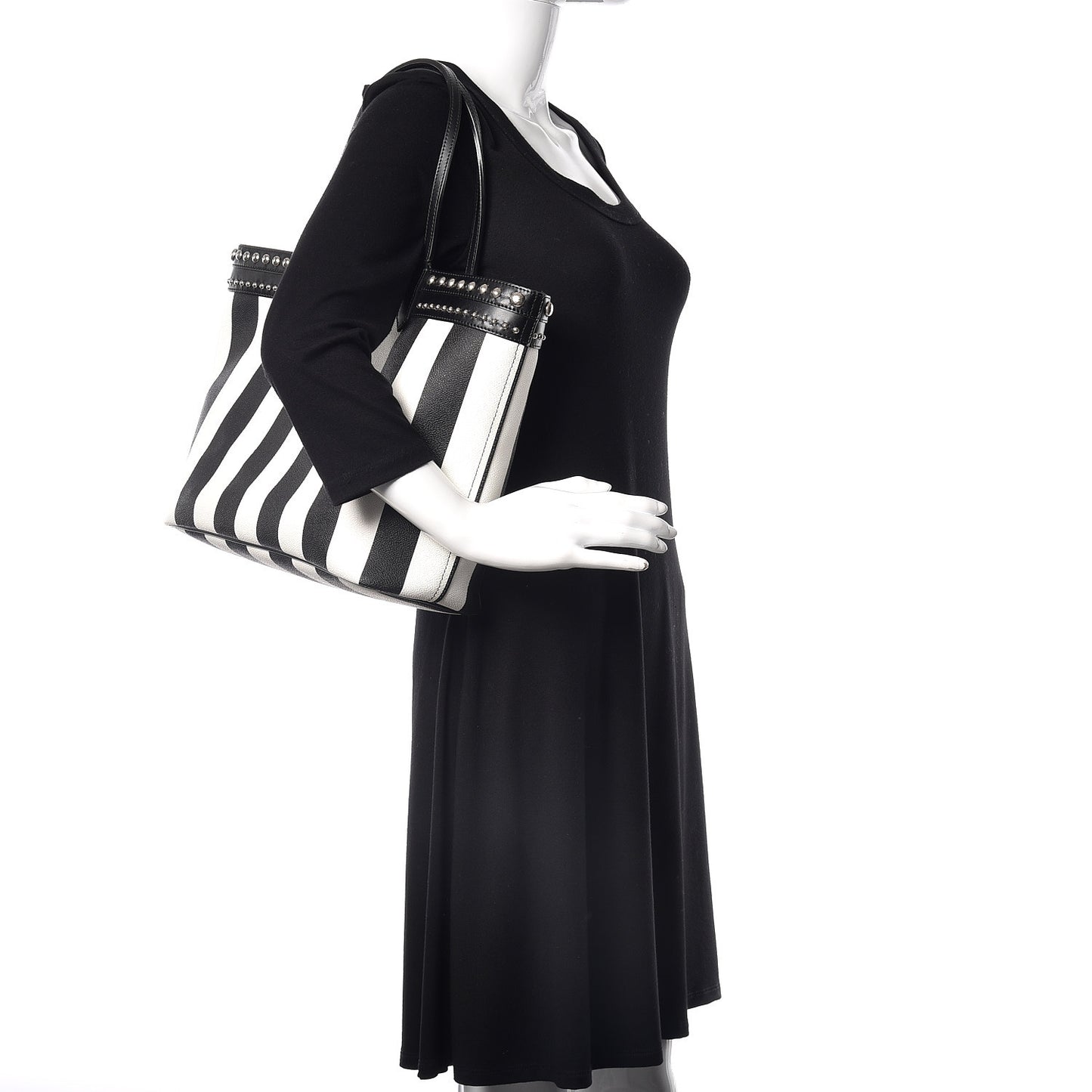 Coated Canvas Striped Large Antigona Tote Black White