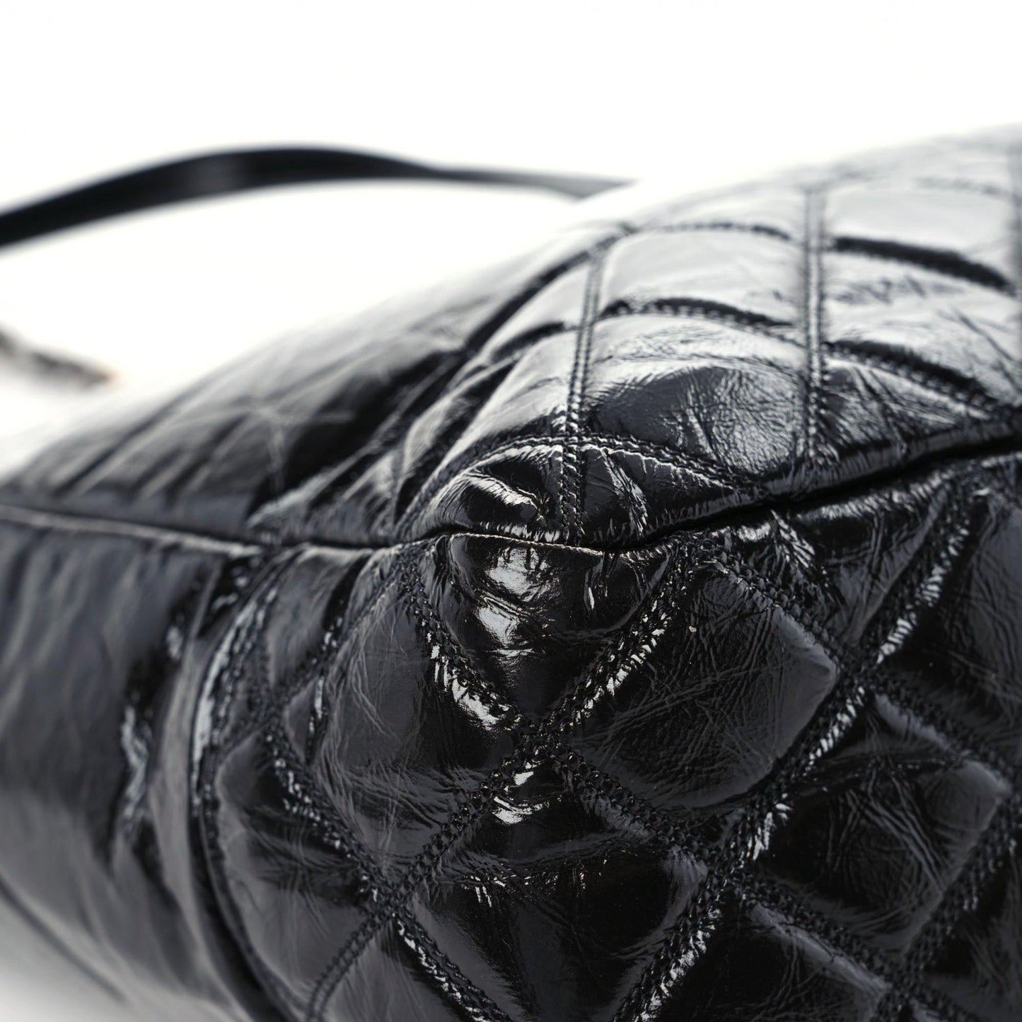 Shiny Aged Calfskin Quilted Large Shopping Bag Black