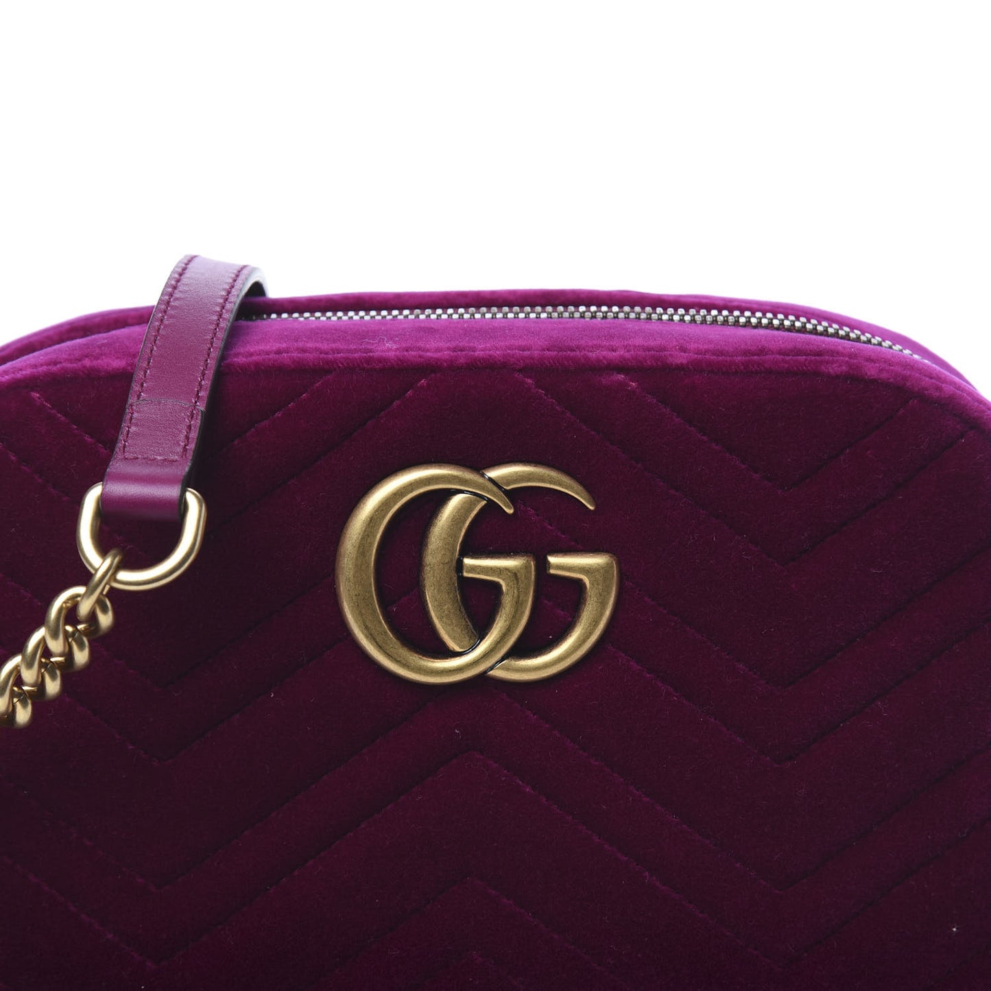 Velvet Matelasse Small GG Marmont Chain Shoulder Bag Fuchsia Violet Cyclamen