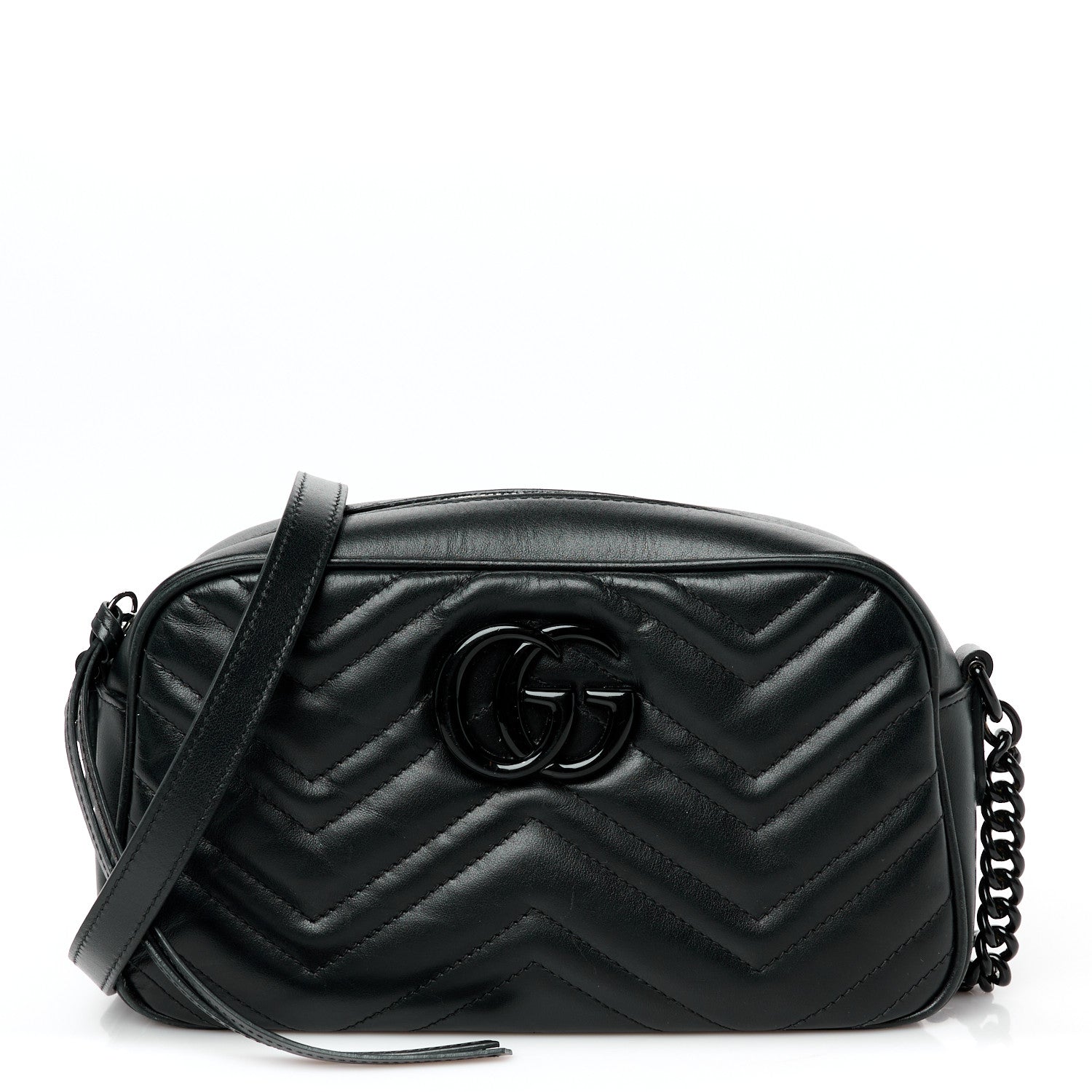 Gucci Calfskin Matelasse Monochrome Small GG Marmont Chain Shoulder Bag Black 1 of 11