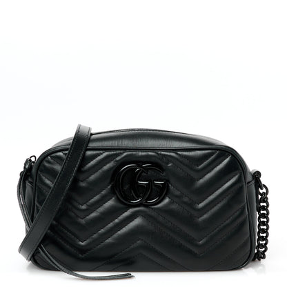 Gucci Calfskin Matelasse Monochrome Small GG Marmont Chain Shoulder Bag Black 1 of 11
