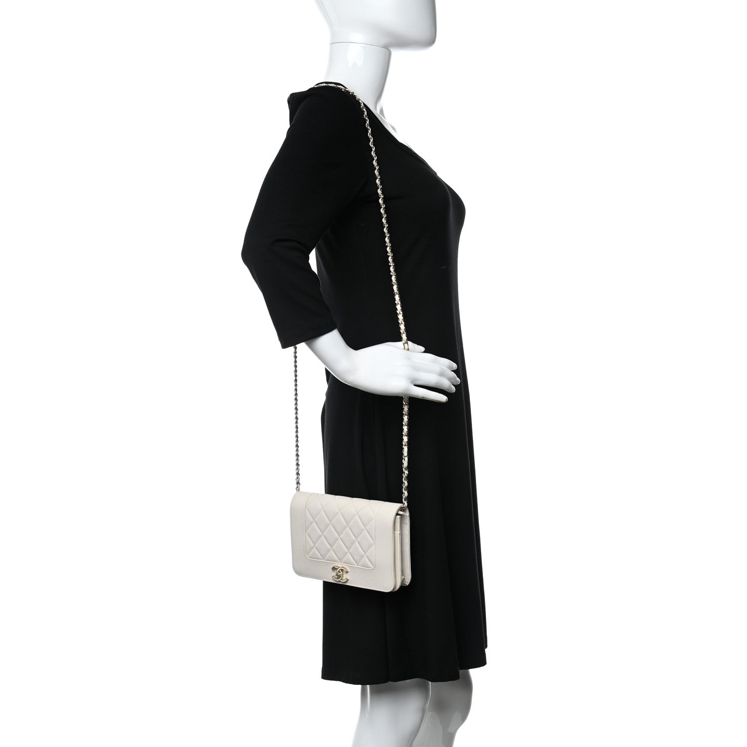 Chanel Caviar Quilted Vintage Mademoiselle Wallet On Chain WOC White 2 of 11