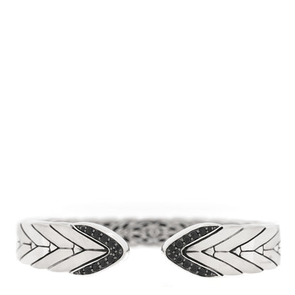 John Hardy Sterling Silver Black Sapphire Modern Chain Brushed Hinged Cuff Bracelet 1 of 3