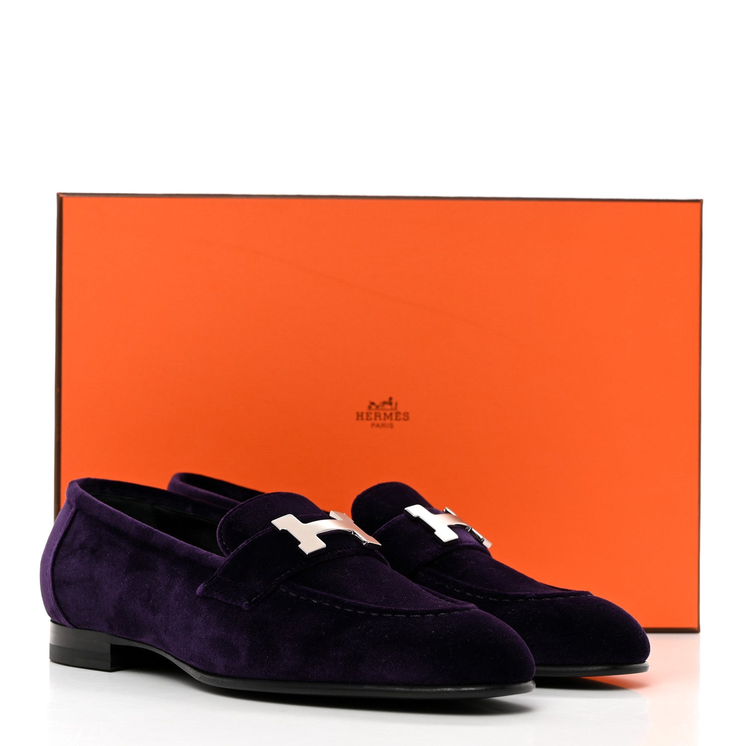Hermes Velvet Womens Paris Loafers 36 Violet Fonce 9 of 9