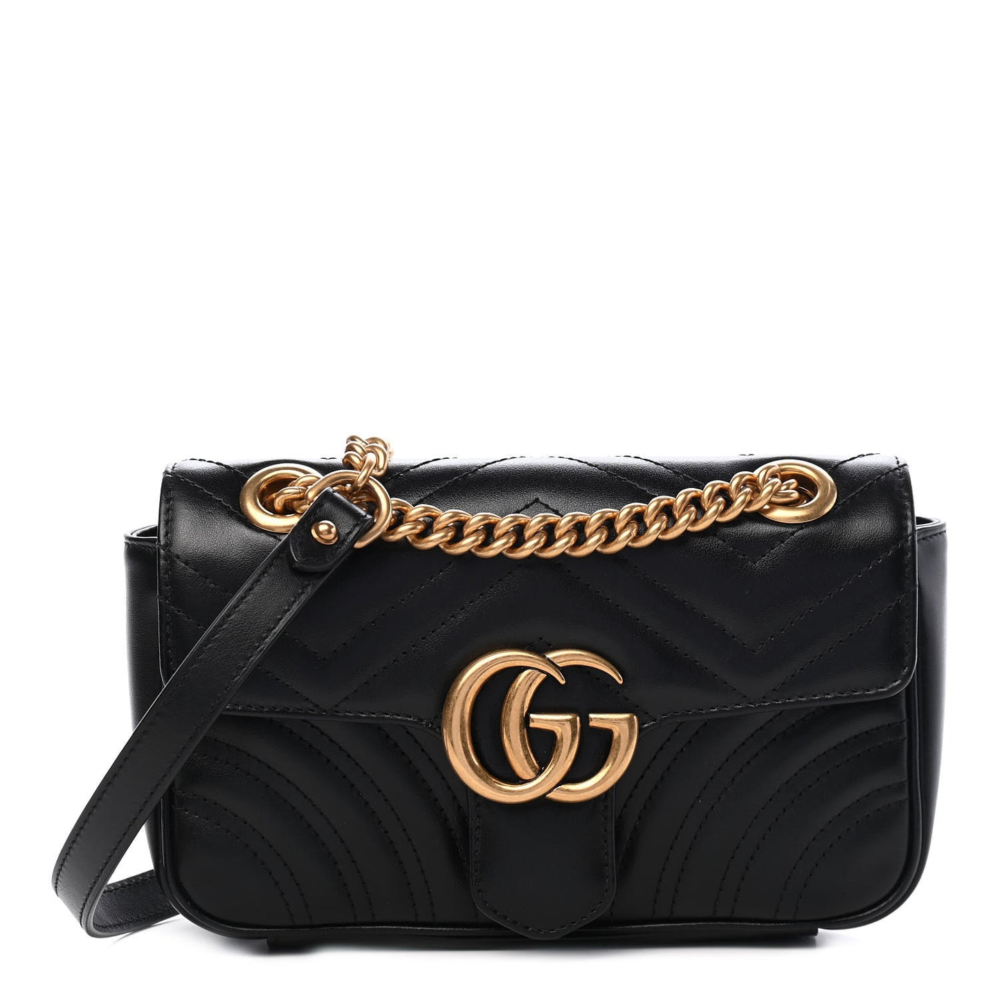 Calfskin Matelasse Mini GG Marmont Shoulder Bag Black