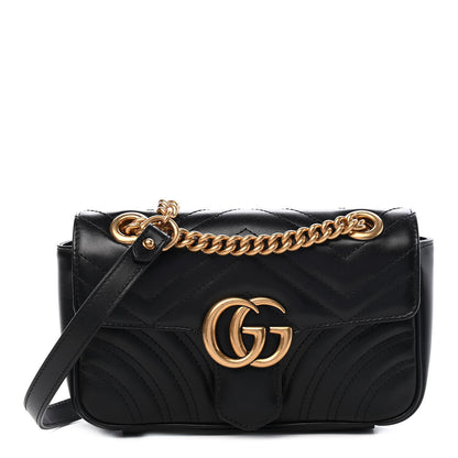 Gucci Calfskin Matelasse Mini GG Marmont Shoulder Bag Black 1 of 9