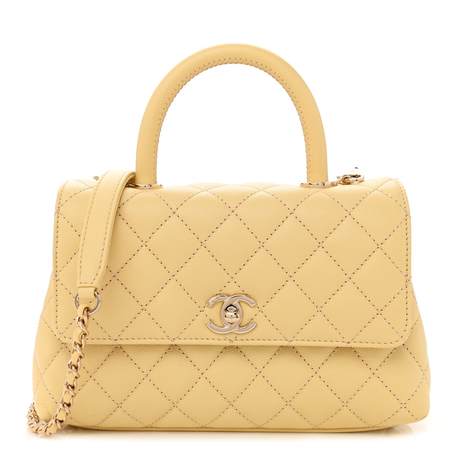 Chanel Caviar Quilted Mini Coco Handle Flap Yellow 1 of 10