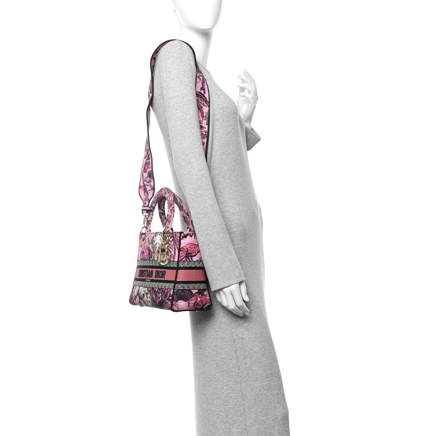 Christian Dior Toile de Jouy Voyage Embroidered Medium Lady D-Lite Fuchsia Multicolor 2 of 10