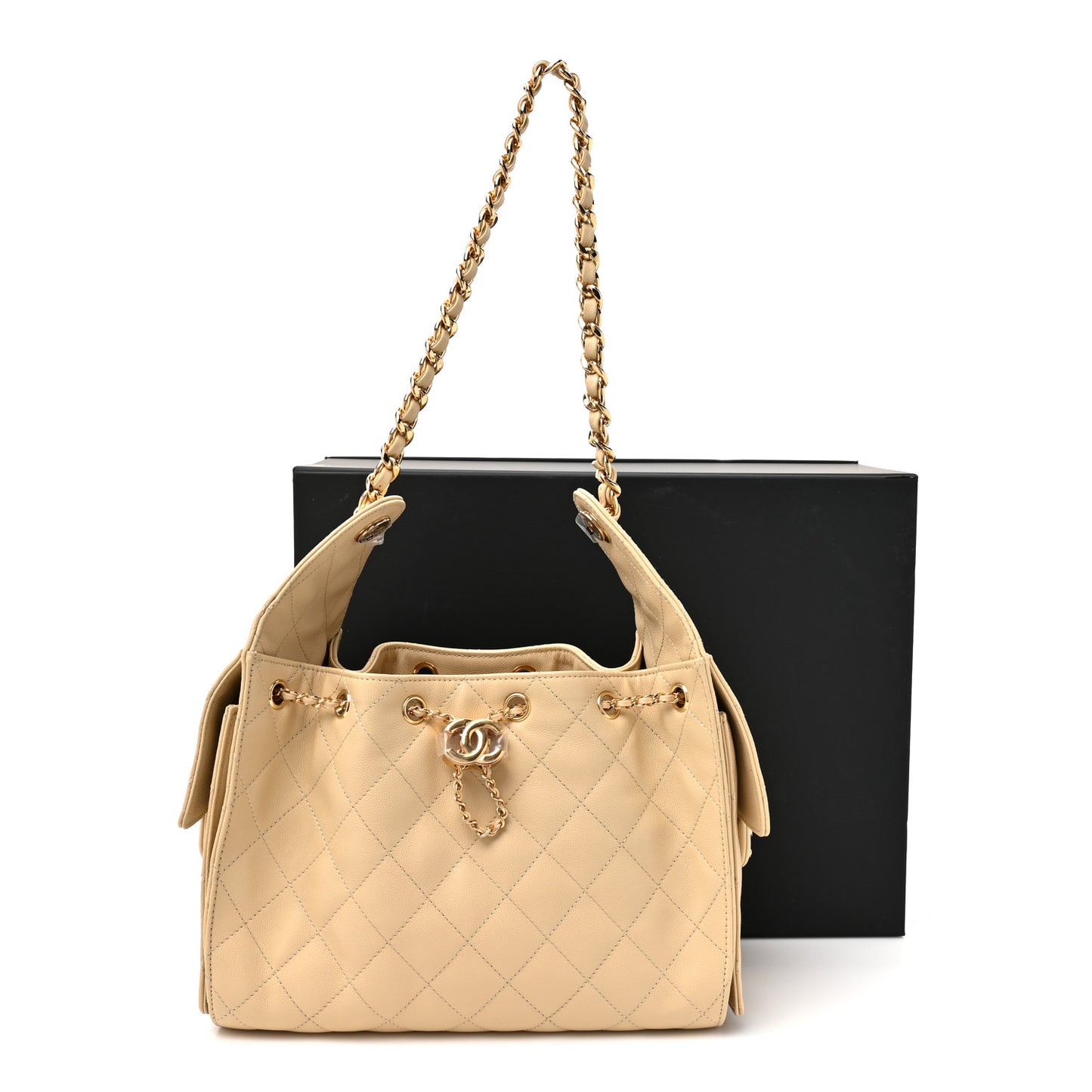 Caviar Quilted Small Chanel 25 Handbag Light Beige