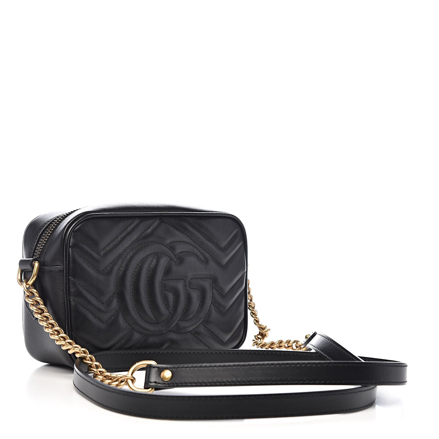 Gucci Calfskin Matelasse Mini GG Marmont Chain Shoulder Bag Black 3 of 10