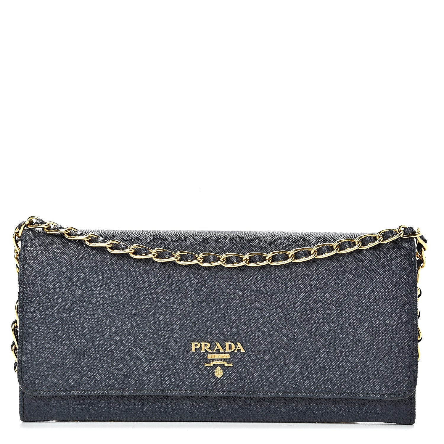 Prada Saffiano Metal Oro Chain Wallet Baltico 1 of 10