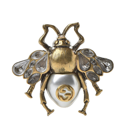 Gucci Crystal Pearl Enamel Bee Multifinger Ring M 1 of 5
