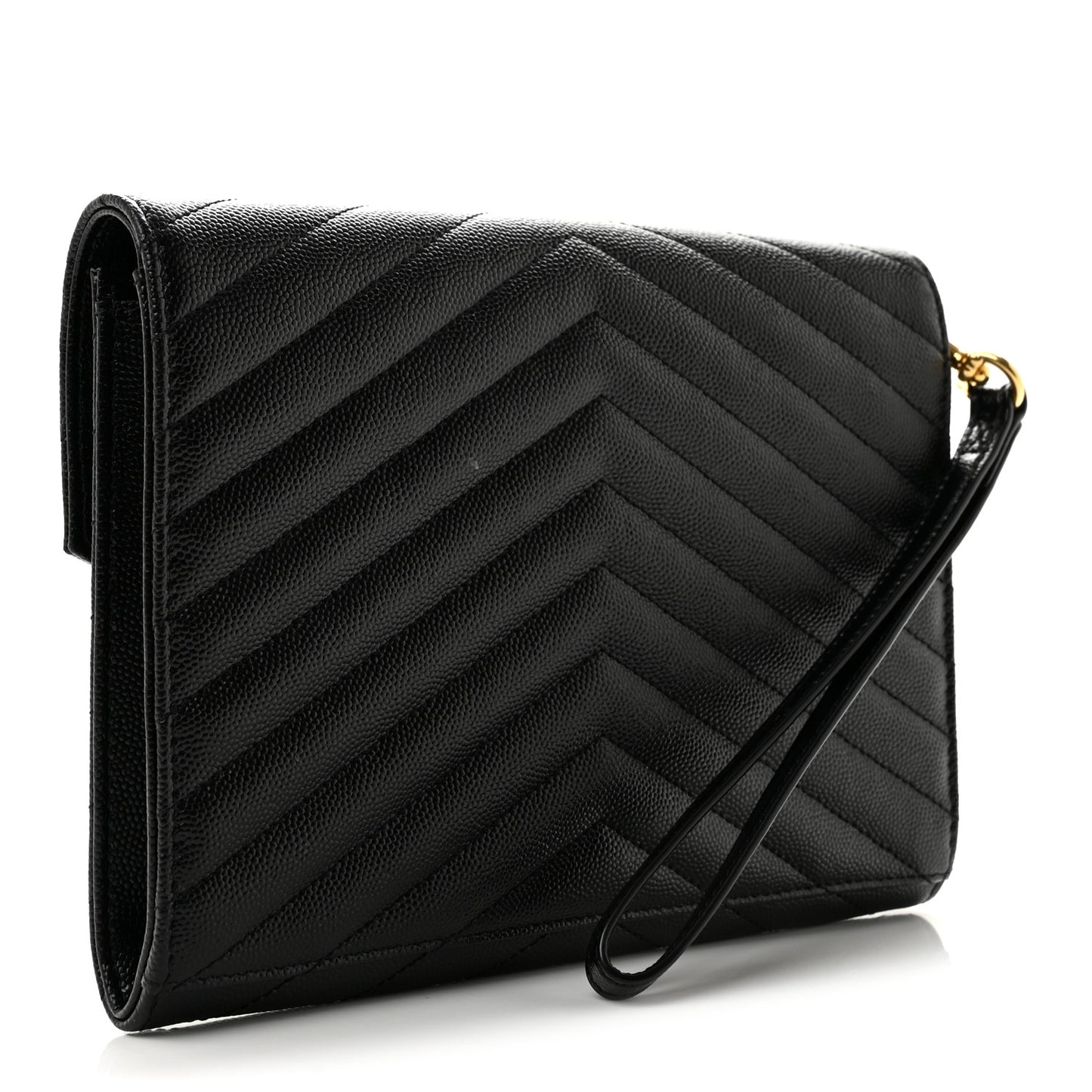 Grain De Poudre Matelasse Chevron Monogram Envelope Clutch Black