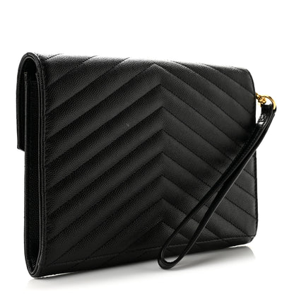 Saint Laurent Grain De Poudre Matelasse Chevron Monogram Envelope Clutch Black 3 of 8