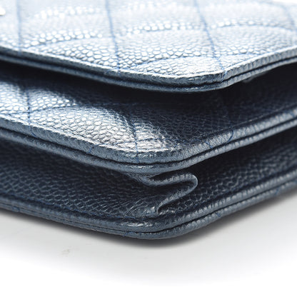 Chanel Iridescent Caviar Quilted Wallet On Chain WOC Blue 10 of 11