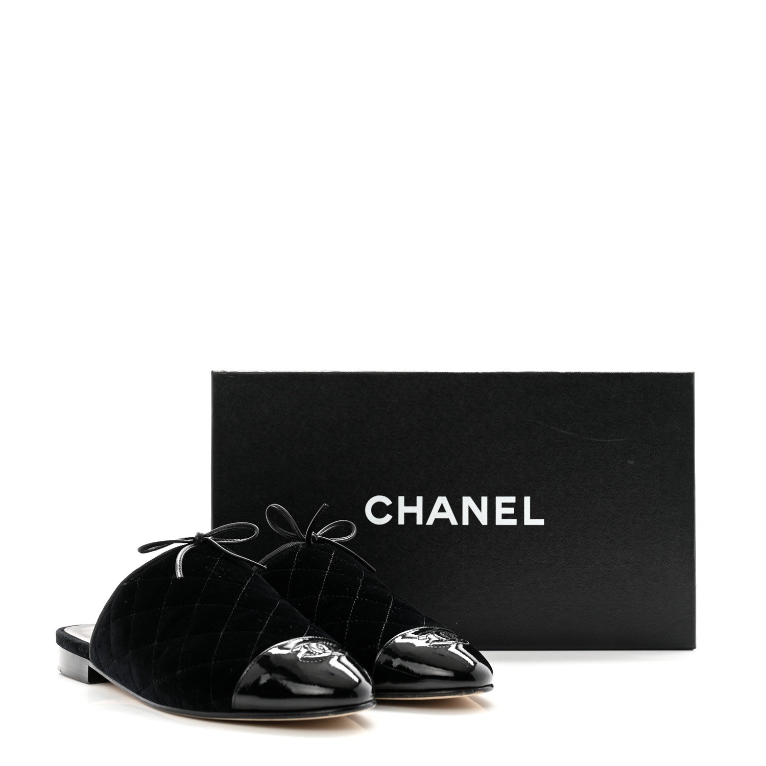 Chanel Velvet Patent Quilted Cap Toe Womens CC Mules 39.5 Black 11 of 11
