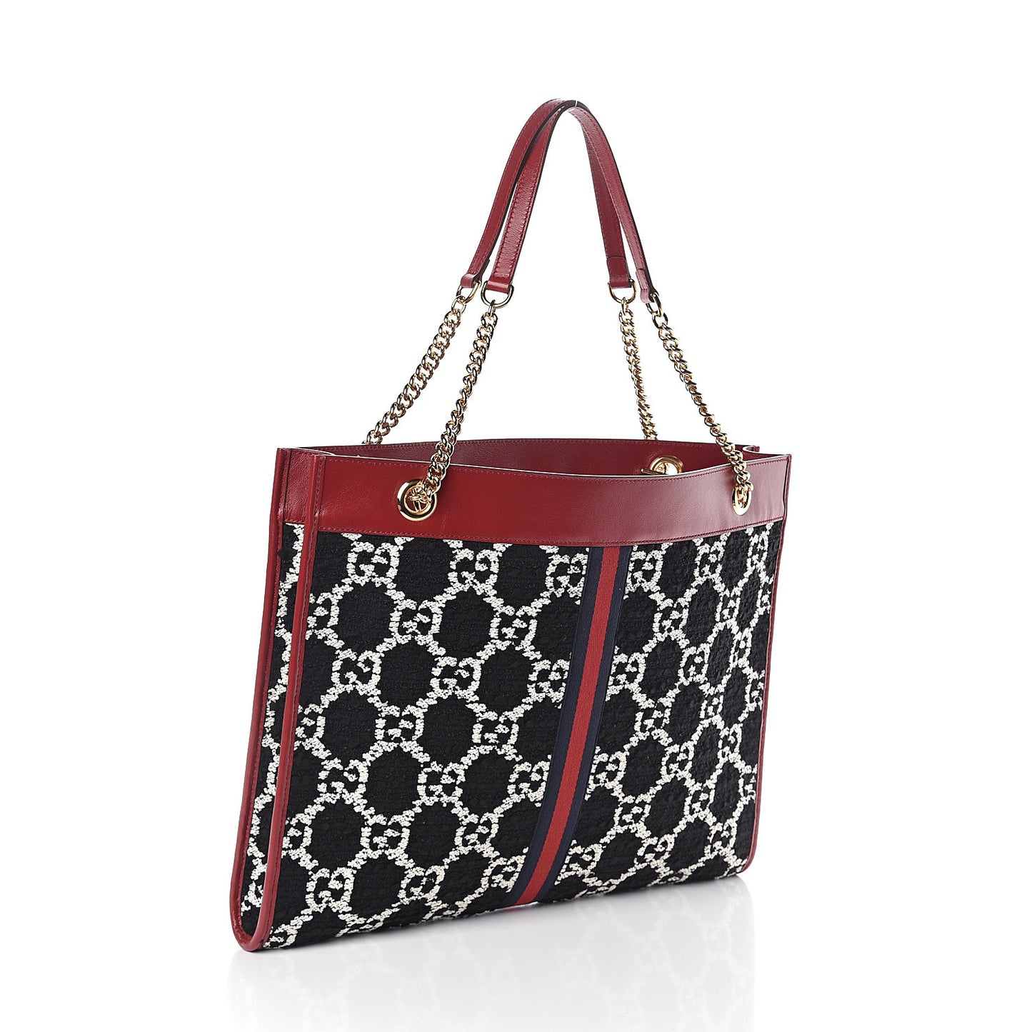 Tweed GG Monogram Large Rajah Chain Tote Romantic Cherry Black White