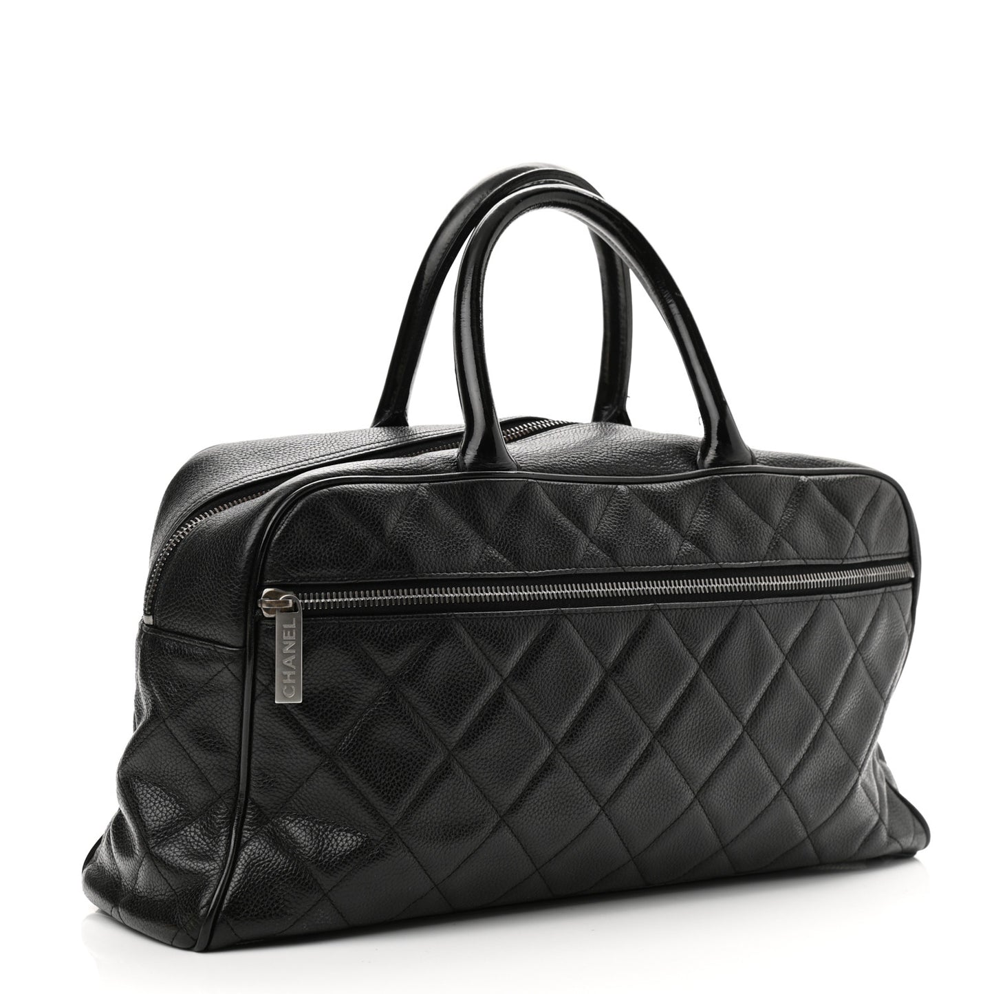 Caviar Patent Quilted Large Bowler Black
