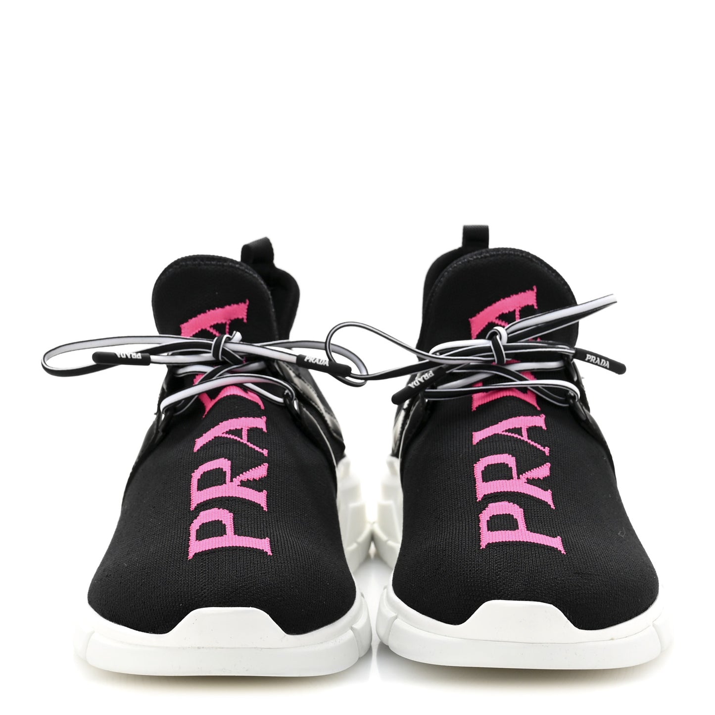 Knit Fabric Logo Womens Sneakers 39 Black Pink