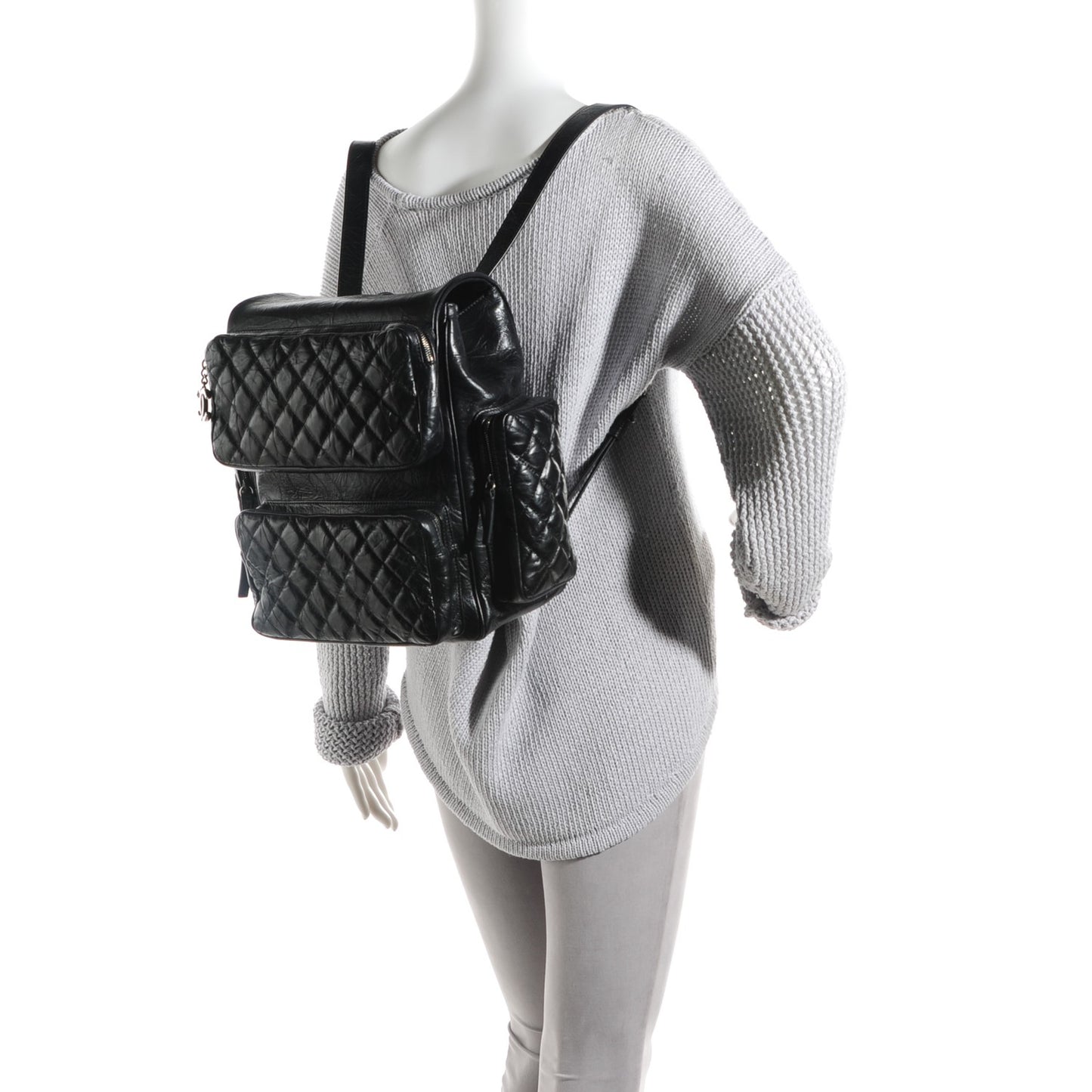 Calfskin Quilted Casual Rock Backpack Black