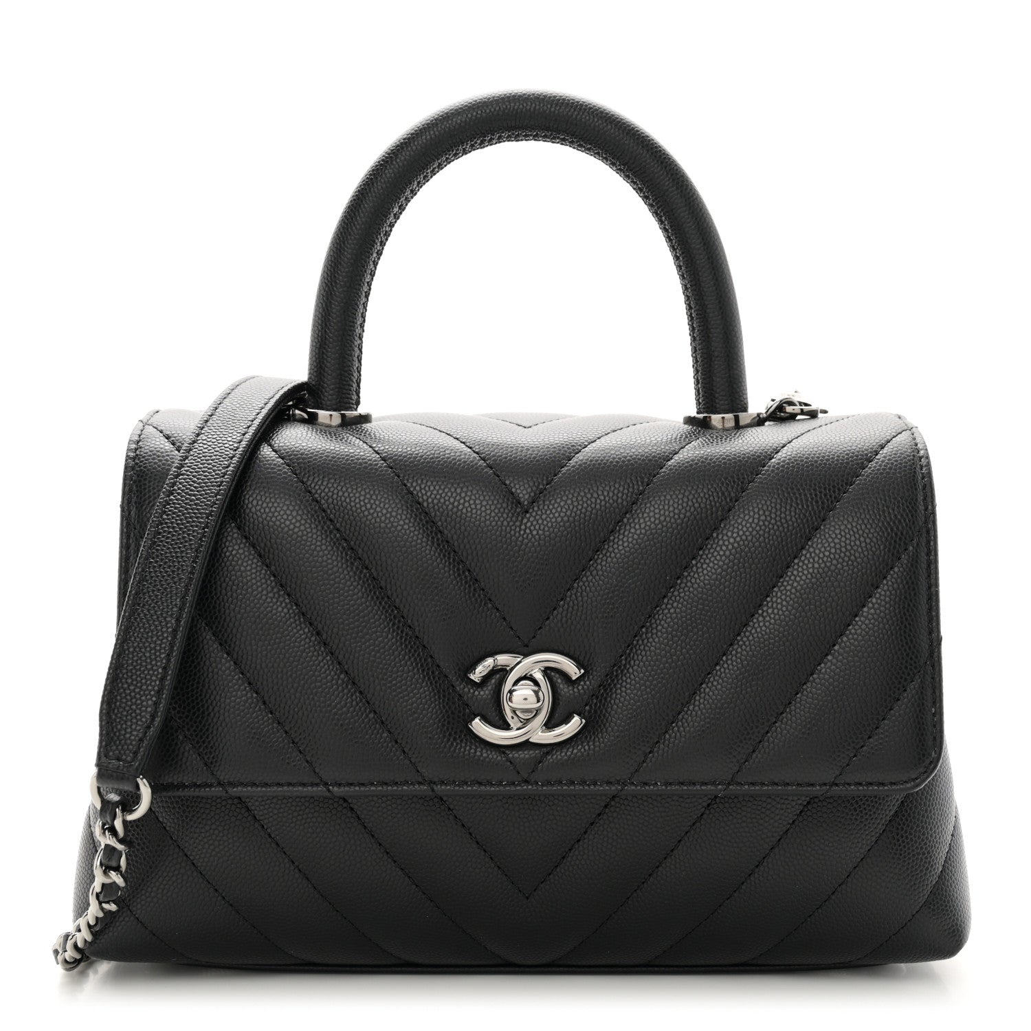Chanel Caviar Chevron Quilted Mini Coco Handle Flap Black 1 of 10