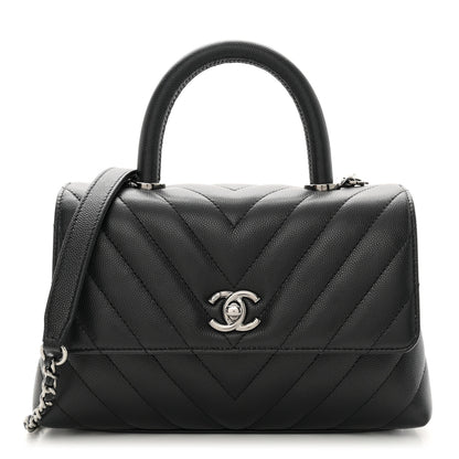 Chanel Caviar Chevron Quilted Mini Coco Handle Flap Black 1 of 10