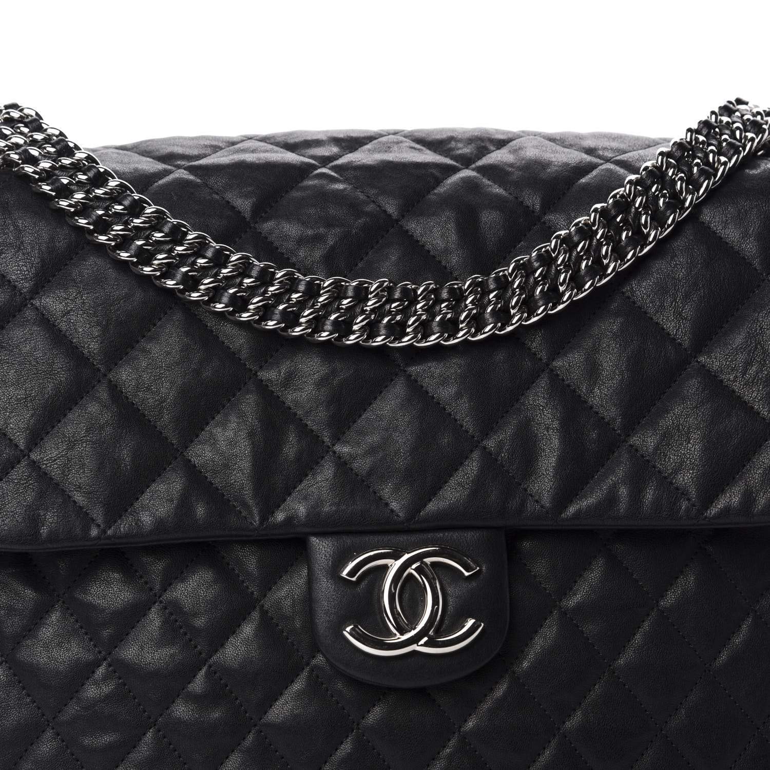 Chanel Washed Lambskin Quilted Maxi Chain Around Flap Black 10 of 10