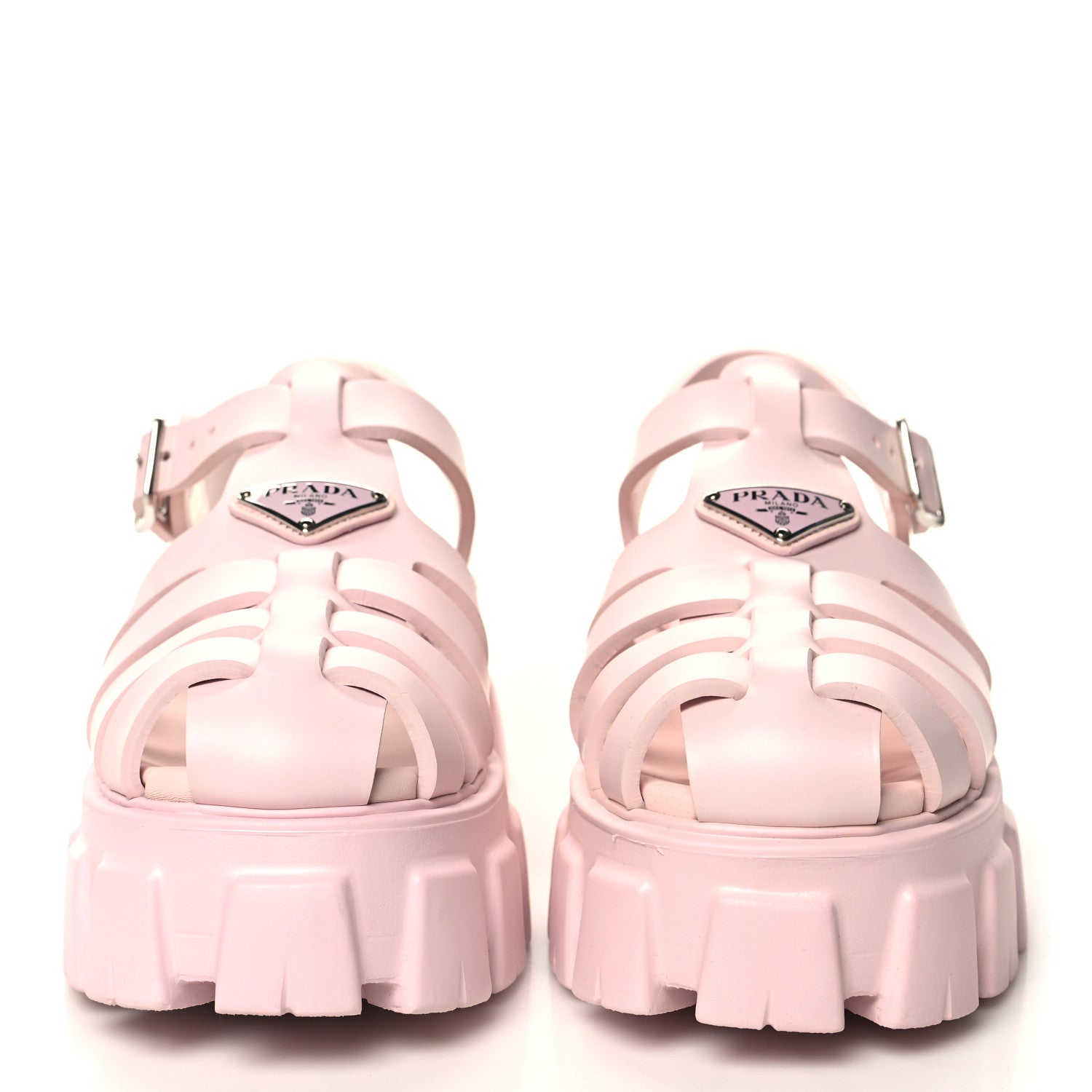 Prada Foam Rubber Metal Triangle Logo Monolith 55mm Cage Sandals 40 Alabastro 2 of 9