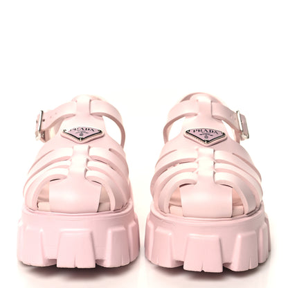 Prada Foam Rubber Metal Triangle Logo Monolith 55mm Cage Sandals 40 Alabastro 2 of 9