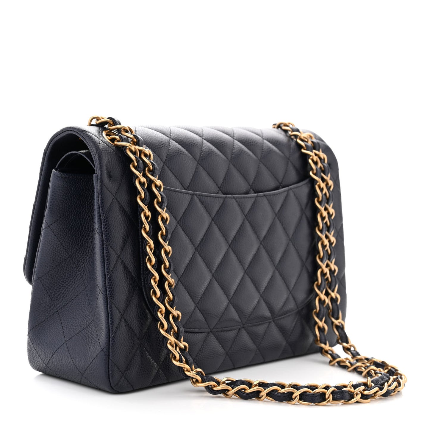 Caviar Quilted Jumbo Double Flap Navy Blue