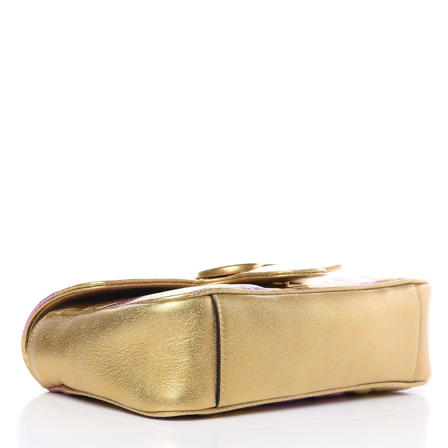 Gucci Metallic Calfskin Matelasse Mini GG Marmont Shoulder Bag Gold Pink 4 of 10