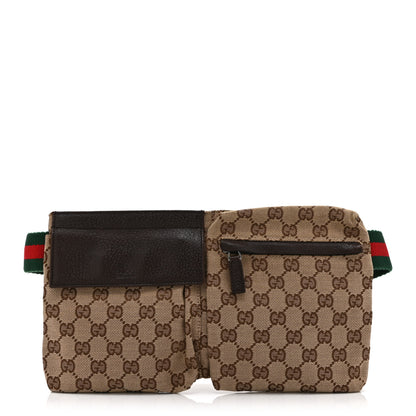 Gucci GG Monogram Web Double Pocket Belt Bag Dark Brown 1 of 10