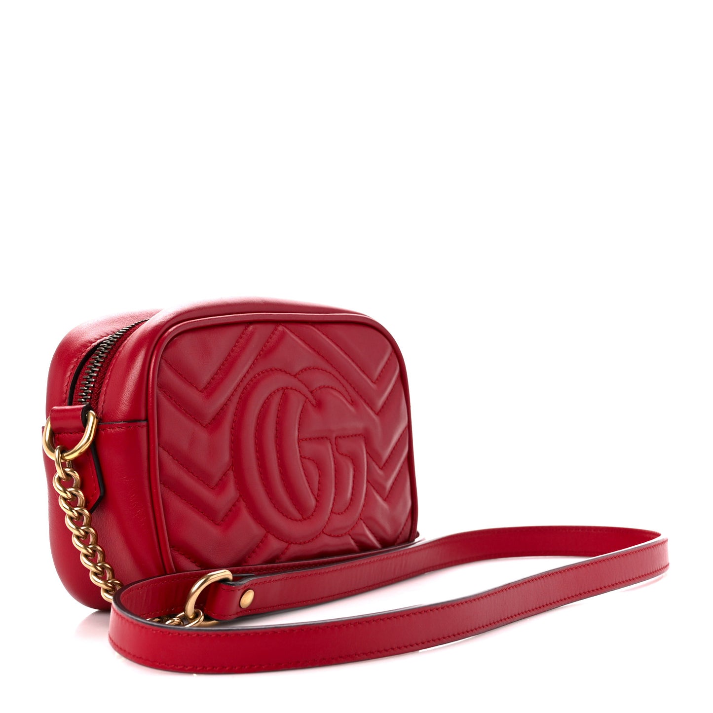 Calfskin Matelasse Mini GG Marmont Chain Shoulder Bag Hibiscus Red