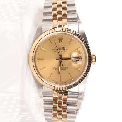 Rolex Stainless Steel 18K Yellow Gold 36mm Oyster Perpetual Datejust Watch Champagne 16233 3 of 10