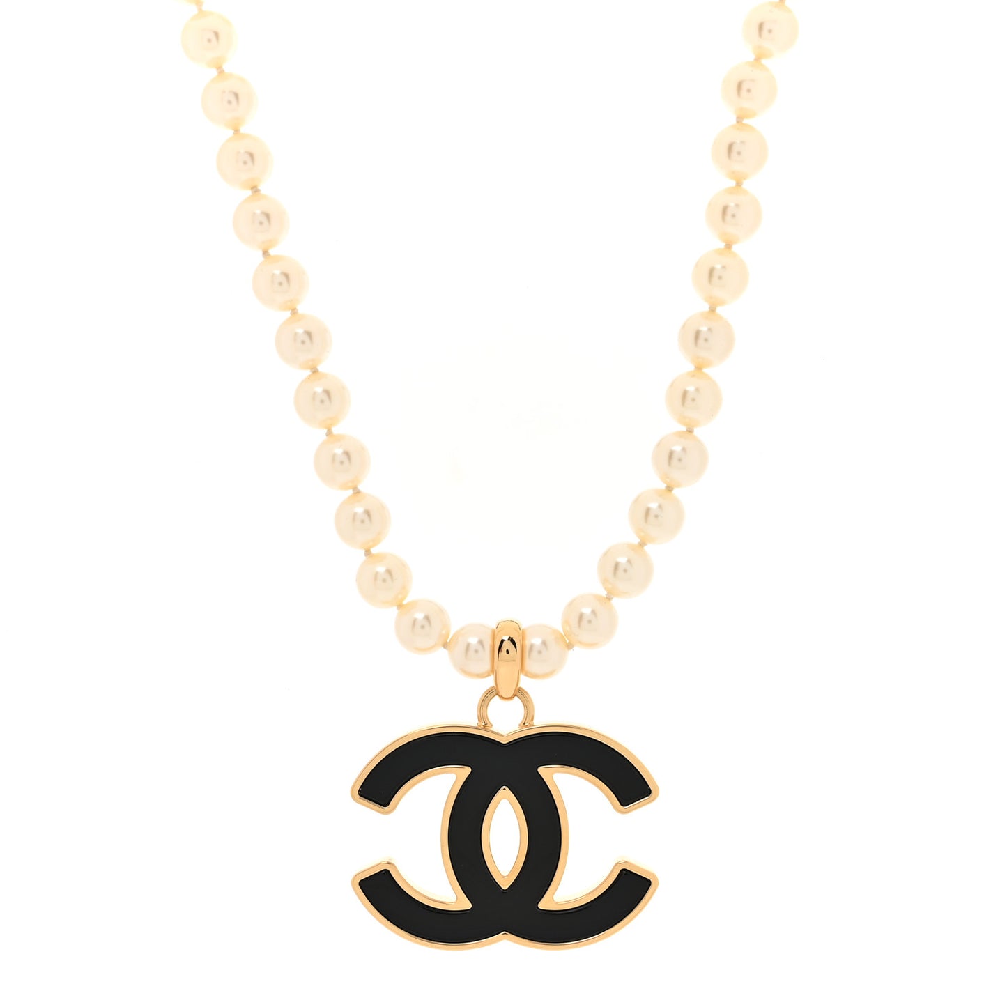 Pearl Resin CC Short Necklace Gold Black