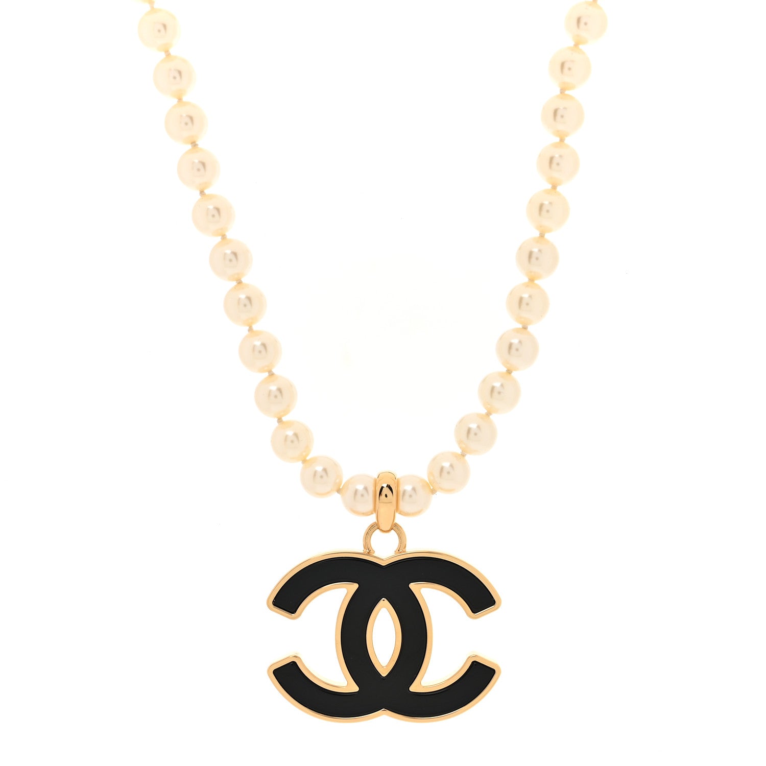 Chanel Pearl Resin CC Short Necklace Gold Black 1 of 5