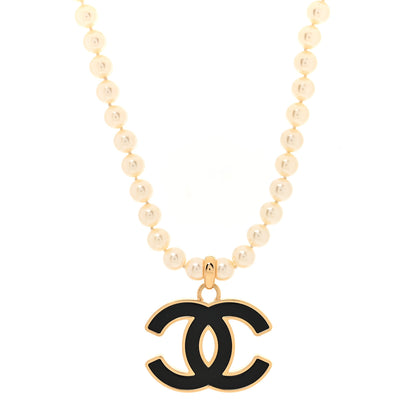 Chanel Pearl Resin CC Short Necklace Gold Black 1 of 5