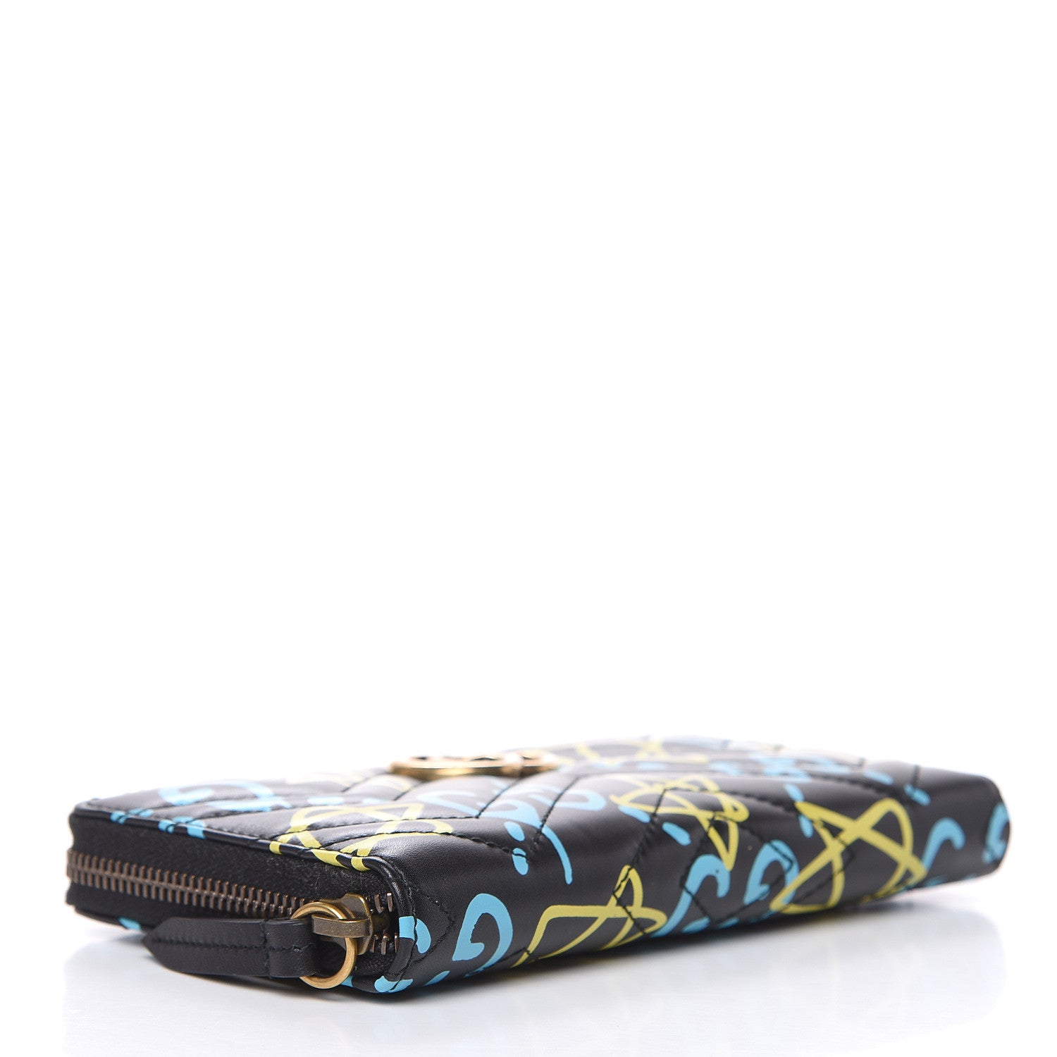 Gucci Calfskin Matelasse GucciGhost GG Marmont Zip Around Wallet Black New Acquamarine 4 of 9