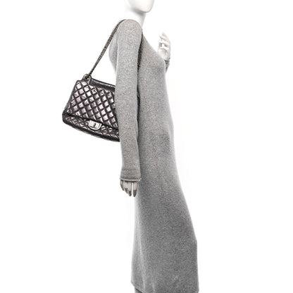Chanel Metallic Aged Calfskin Quilted Reissue 2.55 Accordion Flap Dark Silver 2 of 10