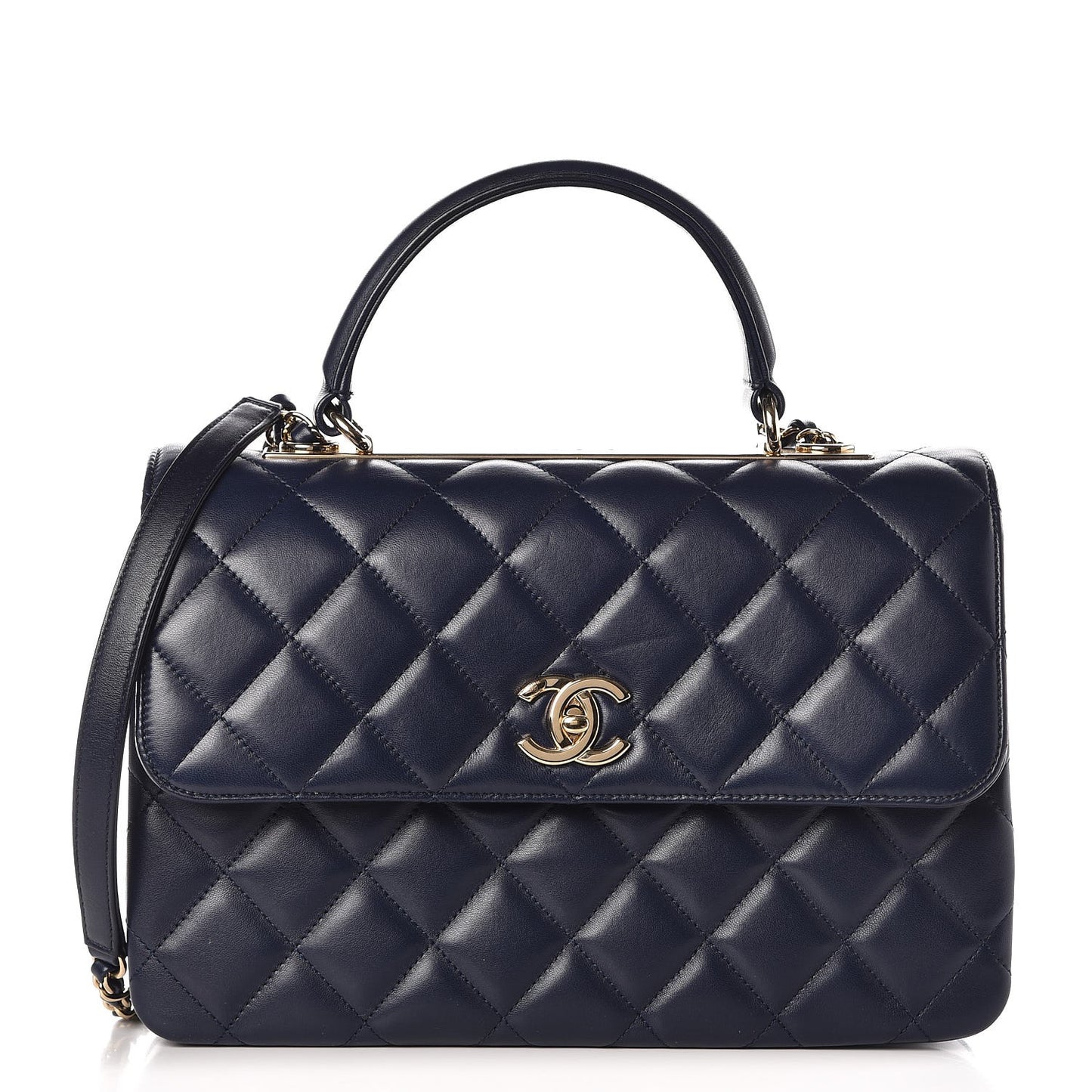 Lambskin Quilted Medium Trendy CC Flap Dual Handle Bag Navy Blue