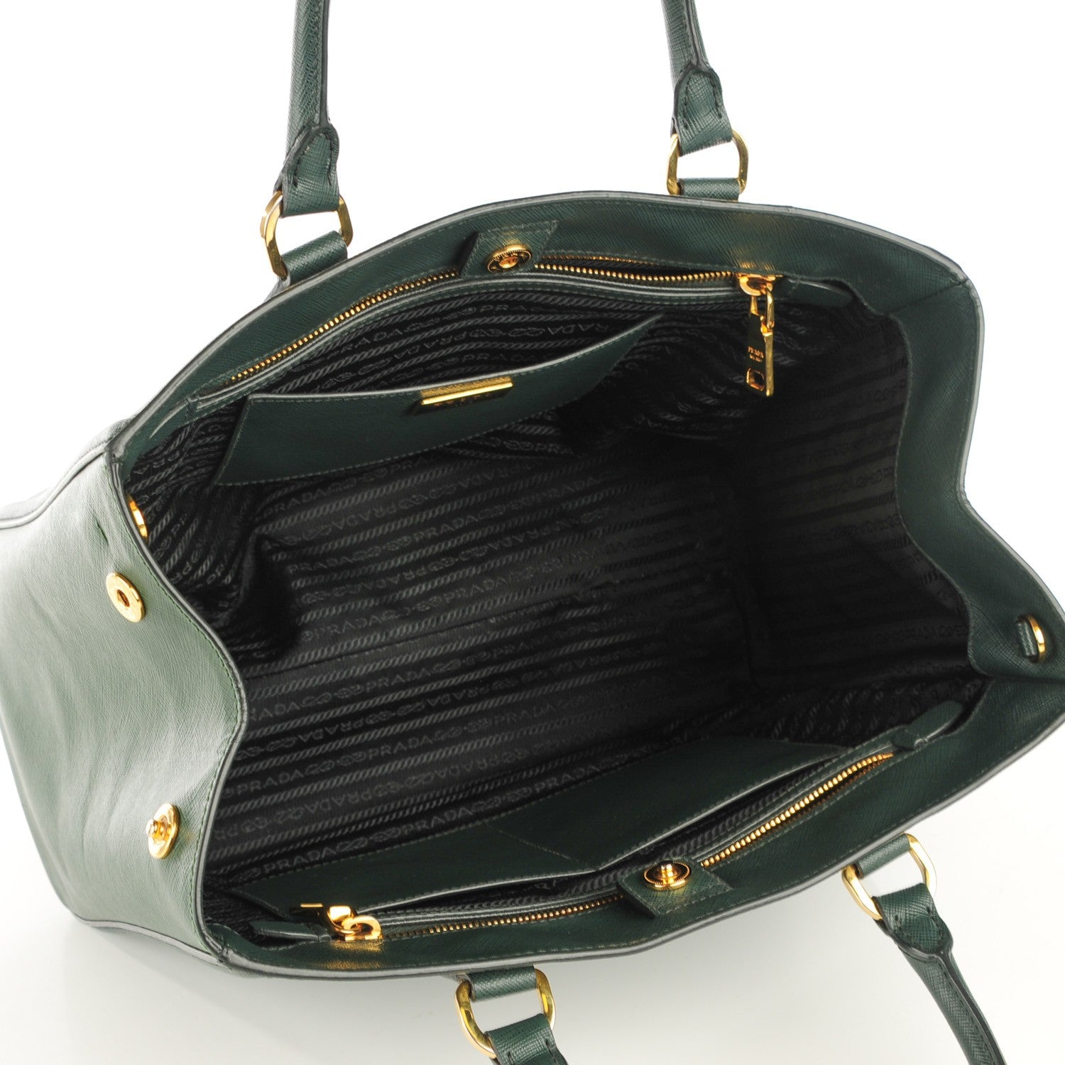 Prada Saffiano Lux Bi-Color Tote Smeraldo 8 of 8